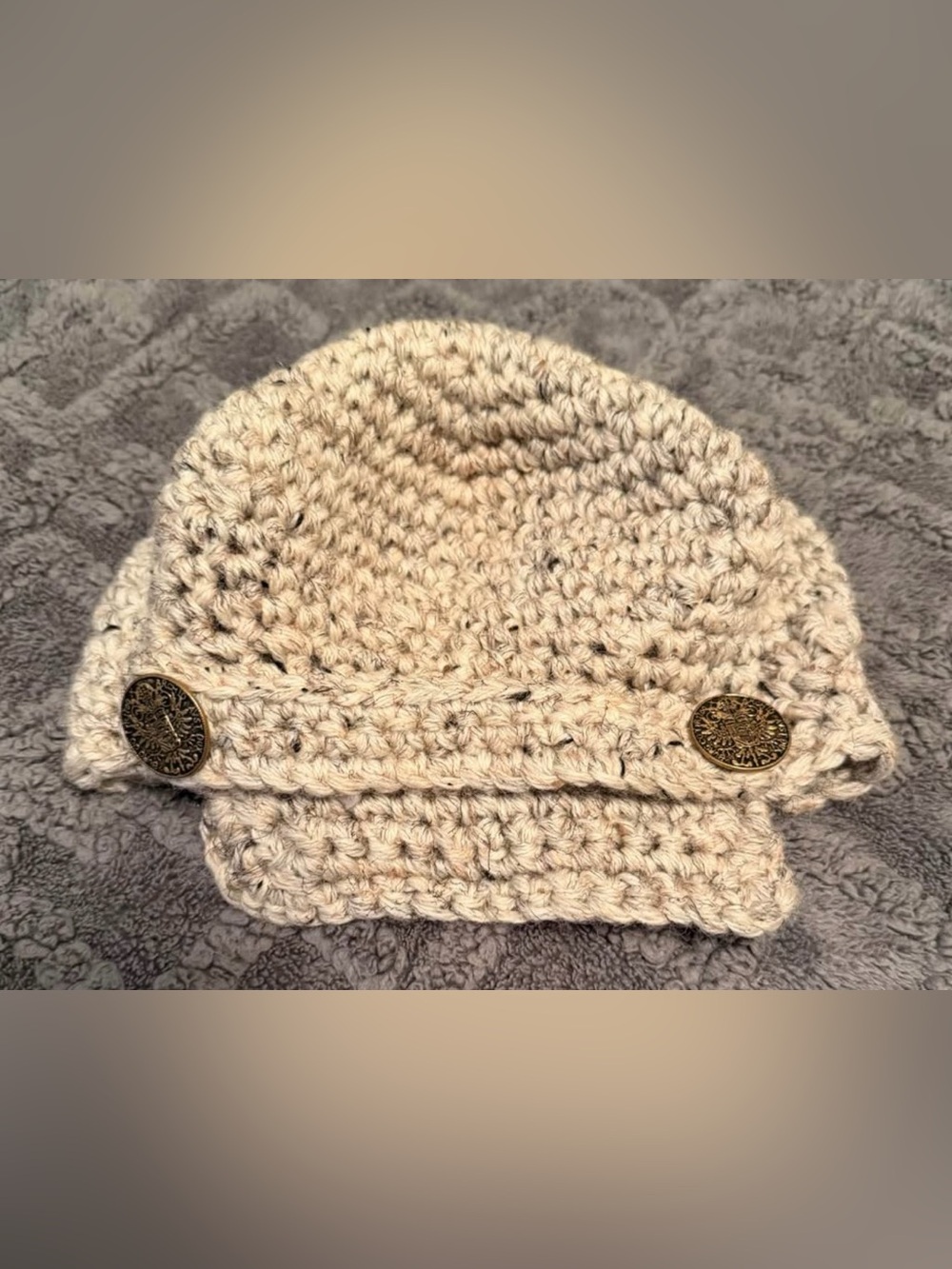 Handmade Cream Crochet Beanie with Decorative Button